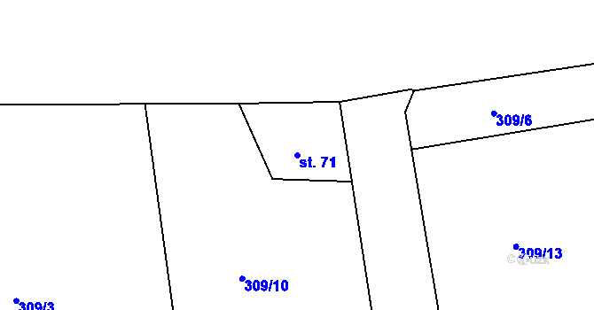 Parcela st. 71 v KÚ Skyřice, Katastrální mapa