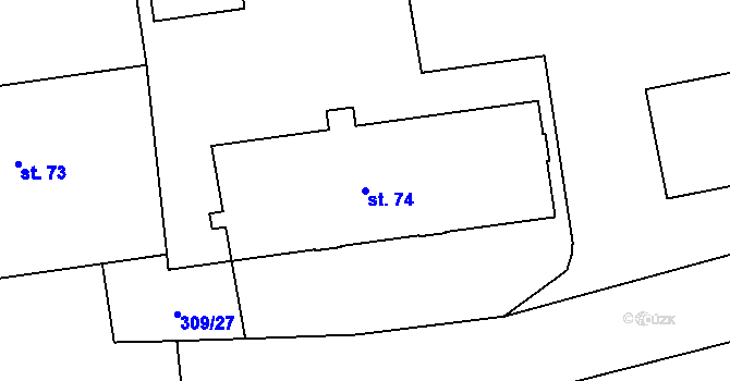 Parcela st. 74 v KÚ Skyřice, Katastrální mapa