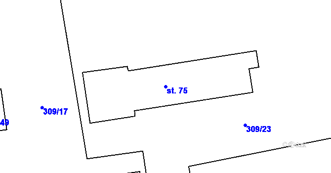 Parcela st. 75 v KÚ Skyřice, Katastrální mapa