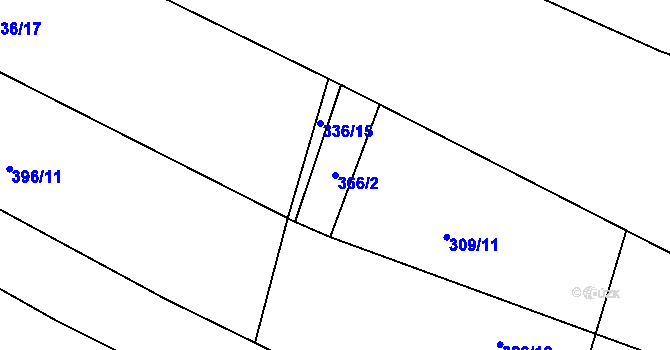 Parcela st. 366/2 v KÚ Skyřice, Katastrální mapa