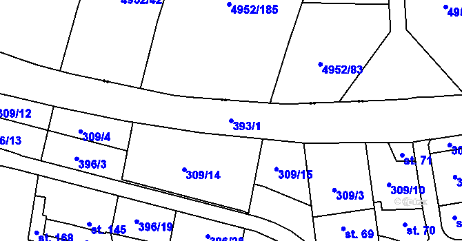 Parcela st. 393/1 v KÚ Skyřice, Katastrální mapa
