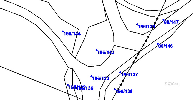 Parcela st. 196/143 v KÚ Skyřice, Katastrální mapa