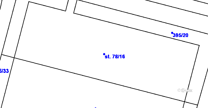 Parcela st. 78/16 v KÚ Skyřice, Katastrální mapa