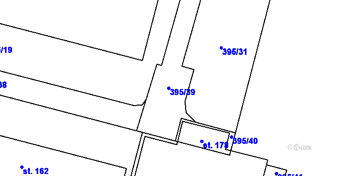 Parcela st. 395/39 v KÚ Skyřice, Katastrální mapa