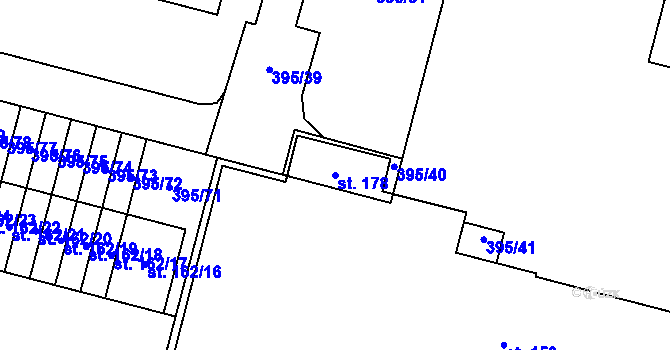 Parcela st. 178 v KÚ Skyřice, Katastrální mapa