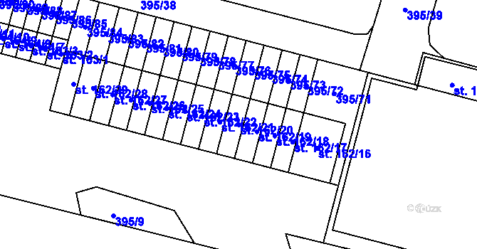 Parcela st. 162/20 v KÚ Skyřice, Katastrální mapa