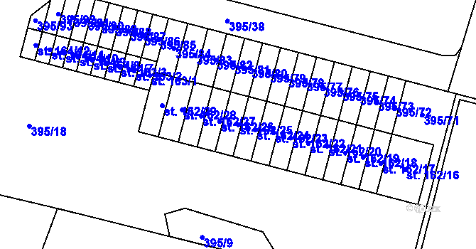Parcela st. 162/25 v KÚ Skyřice, Katastrální mapa
