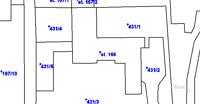 Parcela st. 166 v KÚ Velebudice, Katastrální mapa