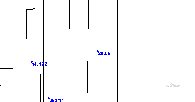 Parcela st. 200/5 v KÚ Velebudice, Katastrální mapa