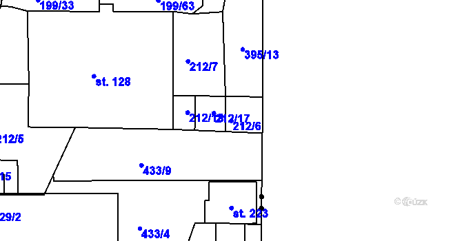 Parcela st. 212/6 v KÚ Velebudice, Katastrální mapa