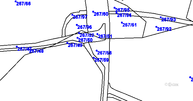 Parcela st. 267/58 v KÚ Velebudice, Katastrální mapa
