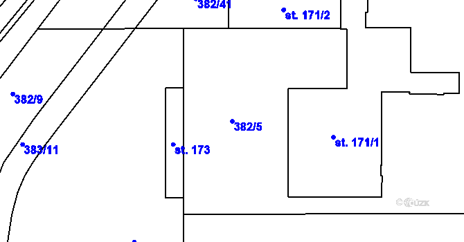 Parcela st. 382/5 v KÚ Velebudice, Katastrální mapa