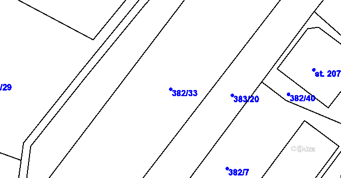 Parcela st. 382/33 v KÚ Velebudice, Katastrální mapa