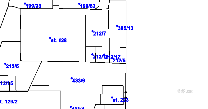 Parcela st. 212/17 v KÚ Velebudice, Katastrální mapa