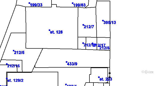 Parcela st. 212/18 v KÚ Velebudice, Katastrální mapa
