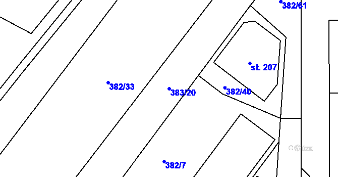 Parcela st. 383/20 v KÚ Velebudice, Katastrální mapa
