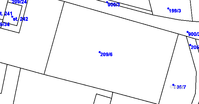 Parcela st. 209/6 v KÚ Slabce, Katastrální mapa