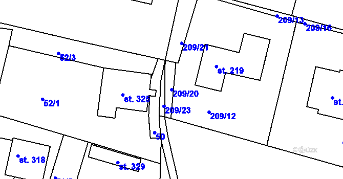 Parcela st. 209/20 v KÚ Slabce, Katastrální mapa