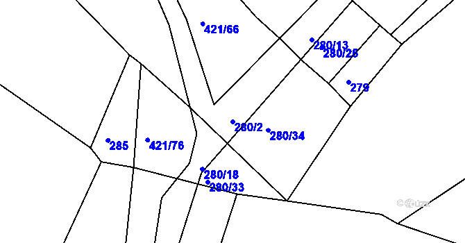Parcela st. 280/2 v KÚ Slabce, Katastrální mapa