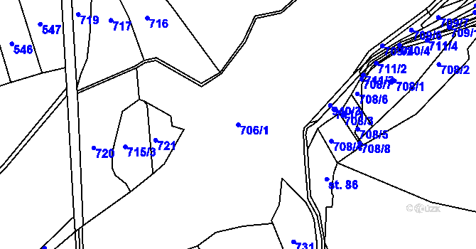 Parcela st. 706/1 v KÚ Slabce, Katastrální mapa