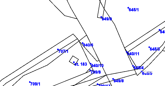 Parcela st. 940/6 v KÚ Slabce, Katastrální mapa