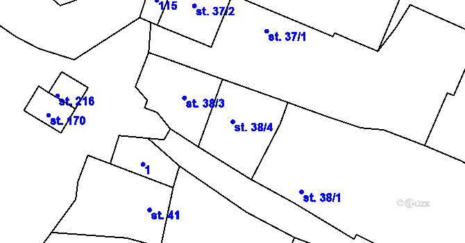 Parcela st. 38/4 v KÚ Písecká Smoleč, Katastrální mapa