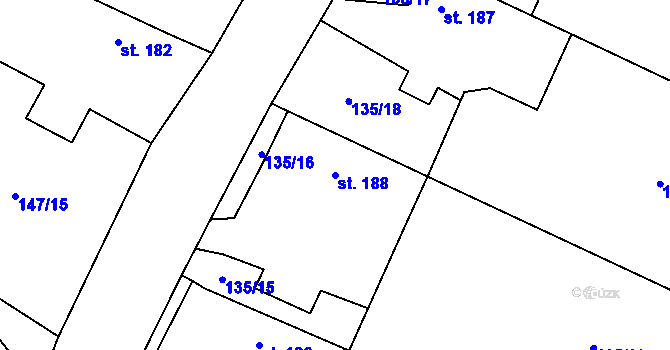 Parcela st. 188 v KÚ Písecká Smoleč, Katastrální mapa