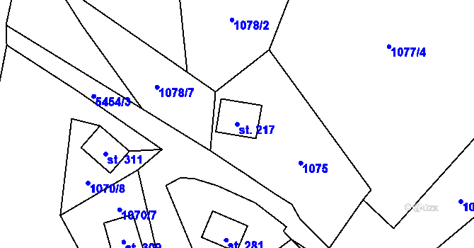 Parcela st. 217 v KÚ Písecká Smoleč, Katastrální mapa
