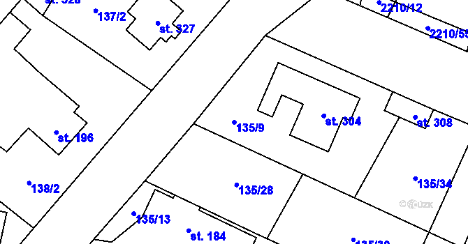 Parcela st. 135/9 v KÚ Písecká Smoleč, Katastrální mapa