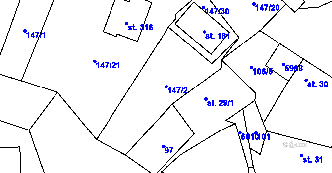 Parcela st. 147/2 v KÚ Písecká Smoleč, Katastrální mapa