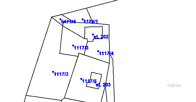 Parcela st. 1117/4 v KÚ Písecká Smoleč, Katastrální mapa