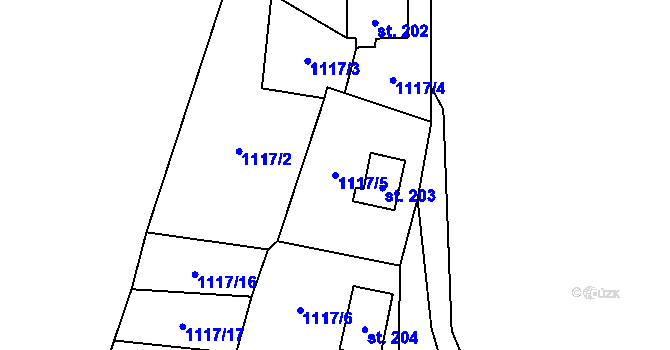 Parcela st. 1117/5 v KÚ Písecká Smoleč, Katastrální mapa