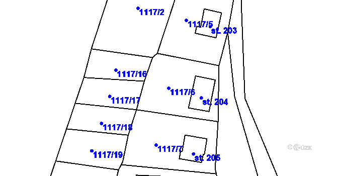 Parcela st. 1117/6 v KÚ Písecká Smoleč, Katastrální mapa
