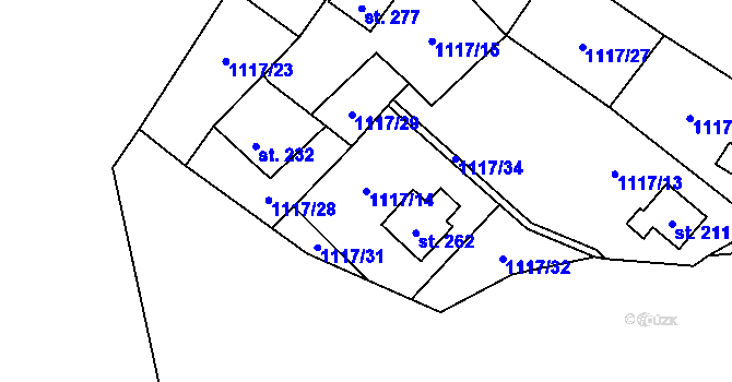 Parcela st. 1117/14 v KÚ Písecká Smoleč, Katastrální mapa