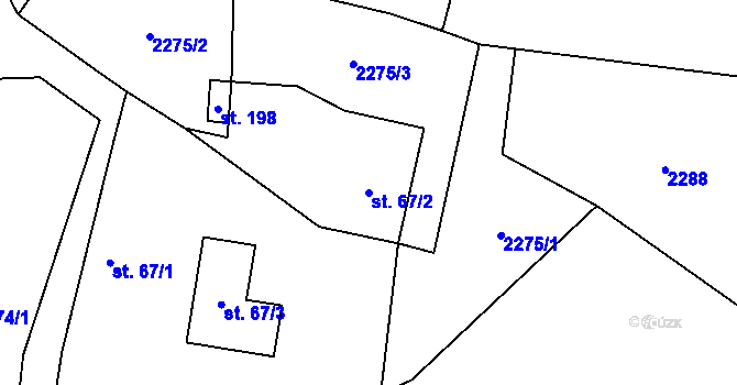 Parcela st. 67/2 v KÚ Slabčice, Katastrální mapa