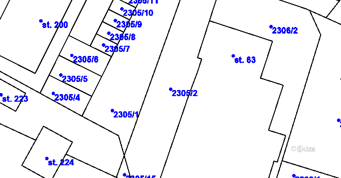 Parcela st. 2305/2 v KÚ Slabčice, Katastrální mapa