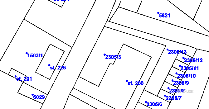 Parcela st. 2305/3 v KÚ Slabčice, Katastrální mapa