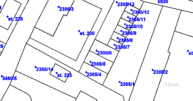 Parcela st. 2305/6 v KÚ Slabčice, Katastrální mapa