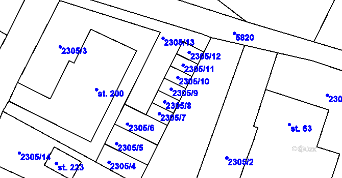 Parcela st. 2305/9 v KÚ Slabčice, Katastrální mapa
