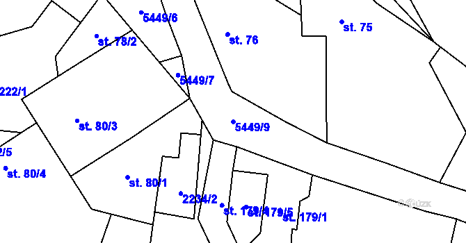Parcela st. 5449/9 v KÚ Slabčice, Katastrální mapa