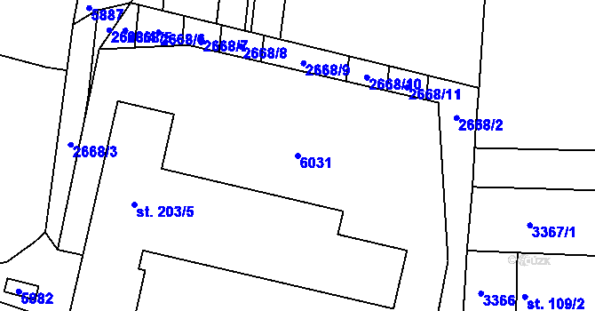 Parcela st. 6031 v KÚ Slabčice, Katastrální mapa