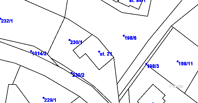 Parcela st. 21 v KÚ Bořkov, Katastrální mapa