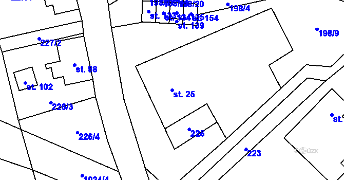 Parcela st. 25 v KÚ Bořkov, Katastrální mapa