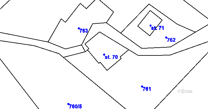Parcela st. 70 v KÚ Bořkov, Katastrální mapa