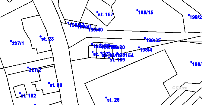 Parcela st. 134 v KÚ Bořkov, Katastrální mapa