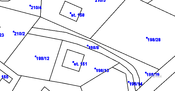 Parcela st. 198/8 v KÚ Bořkov, Katastrální mapa