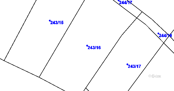 Parcela st. 243/16 v KÚ Bořkov, Katastrální mapa