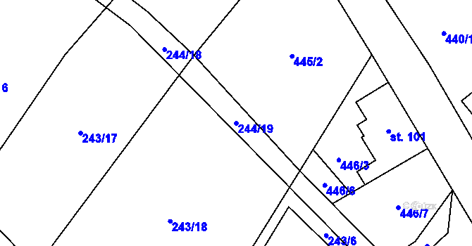 Parcela st. 244/19 v KÚ Bořkov, Katastrální mapa