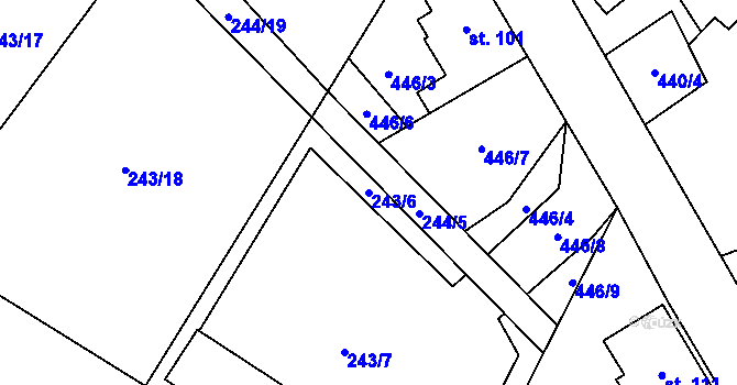 Parcela st. 243/6 v KÚ Bořkov, Katastrální mapa