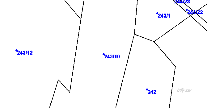 Parcela st. 243/10 v KÚ Bořkov, Katastrální mapa